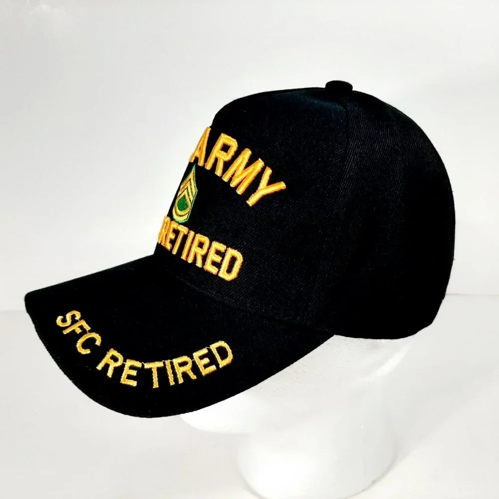 US Army SFC Retired Men's Baseball Cap Hat Black E